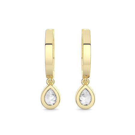 Earring Huggies with Bezel Lab-grown Diamond Drop