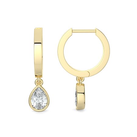 Earring Huggies with Bezel Lab-grown Diamond Drop