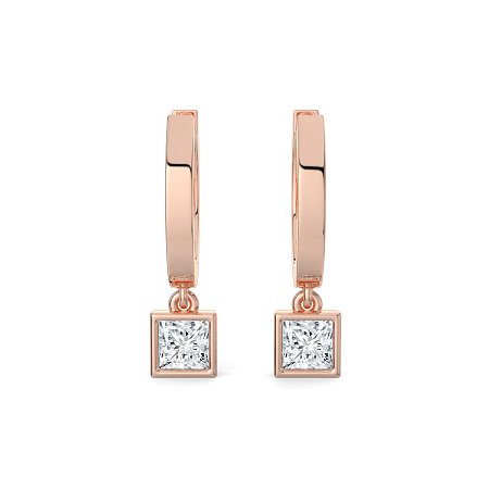 Earring Huggies with Bezel Lab-grown Diamond Drop