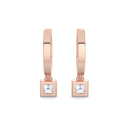 Earring Huggies with Bezel Lab-grown Diamond Drop