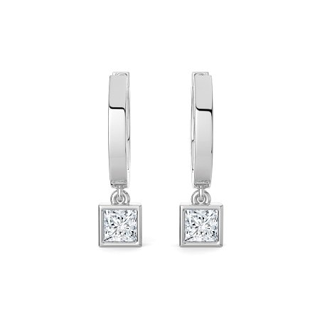 Earring Huggies with Bezel Lab-grown Diamond Drop