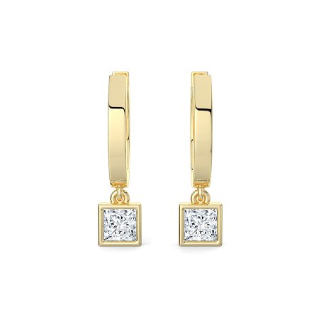 Earring Huggies with Bezel Lab-grown Diamond Drop