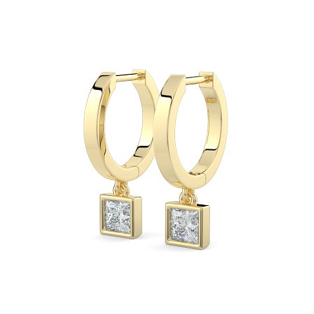 Earring Huggies with Bezel Lab-grown Diamond Drop