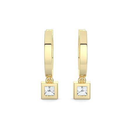 Earring Huggies with Bezel Lab-grown Diamond Drop