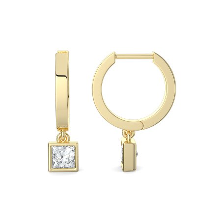 Earring Huggies with Bezel Lab-grown Diamond Drop