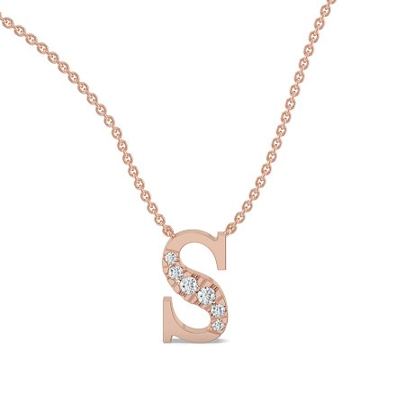 S Bound Initial Pendant with Lab-Grown Diamonds and Attached Chain 0.10cts