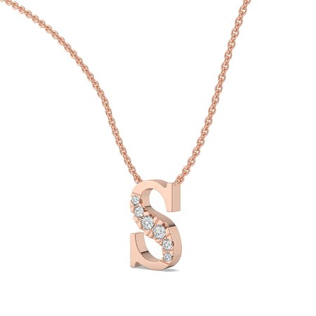 S Bound Initial Pendant with Lab-Grown Diamonds and Attached Chain 0.10cts