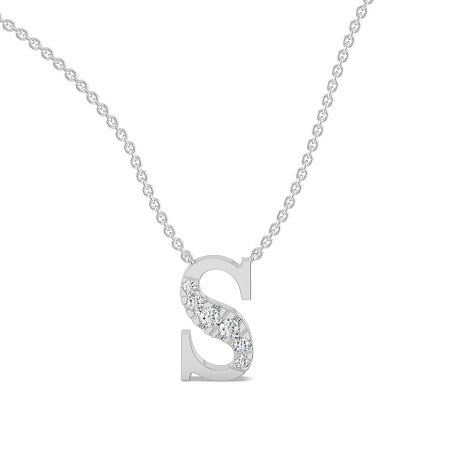 S Bound Initial Pendant with Lab-Grown Diamonds and Attached Chain 0.10cts