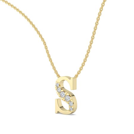 S Bound Initial Pendant with Lab-Grown Diamonds and Attached Chain 0.10cts