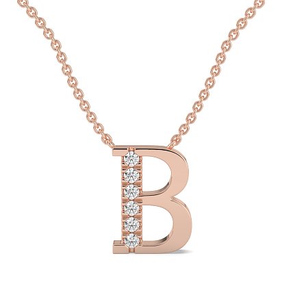 B Bound Initial Pendant with Lab-Grown Diamonds and Attached Chain 0.09cts