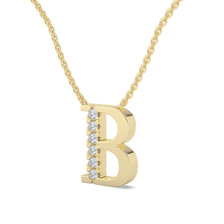 B Bound Initial Pendant with Lab-Grown Diamonds and Attached Chain 0.09cts