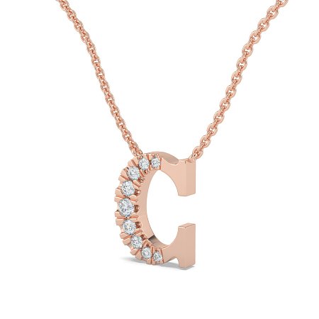 C Bound Initial Pendant with Lab-Grown Diamonds and Attached Chain 0.12cts