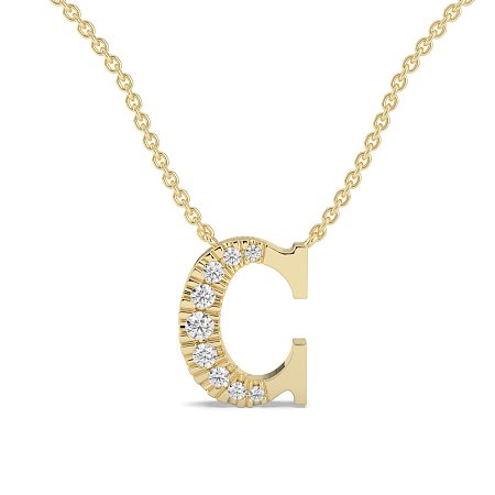 C Bound Initial Pendant with Lab-Grown Diamonds and Attached Chain 0.12cts
