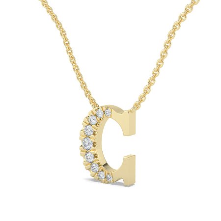 C Bound Initial Pendant with Lab-Grown Diamonds and Attached Chain 0.12cts