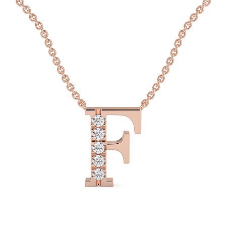 F Bound Initial Pendant with Lab-Grown Diamonds and Attached Chain 0.15cts