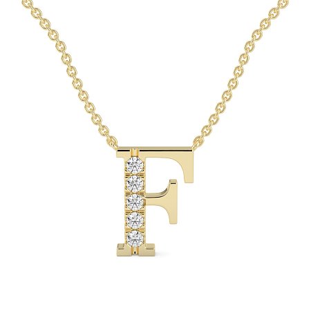 F Bound Initial Pendant with Lab-Grown Diamonds and Attached Chain 0.15cts