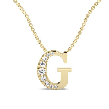 G Bound Initial Pendant with Lab-Grown Diamonds and Attached Chain 0.17cts