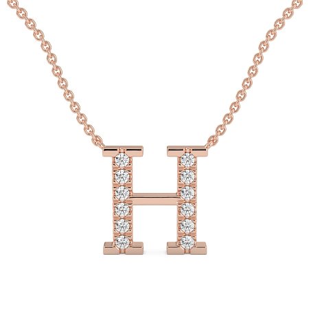 H Bound Initial Pendant with Lab-Grown Diamonds and Attached Chain 0.18cts