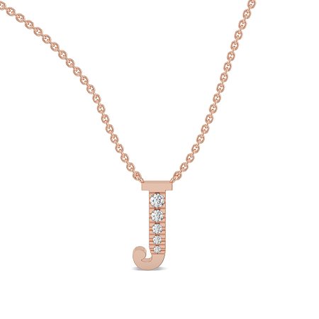 J Bound Initial Pendant with Lab-Grown Diamonds and Attached Chain 0.07cts