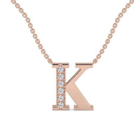 K Bound Initial Pendant with Lab-Grown Diamonds and Attached Chain 0.09cts