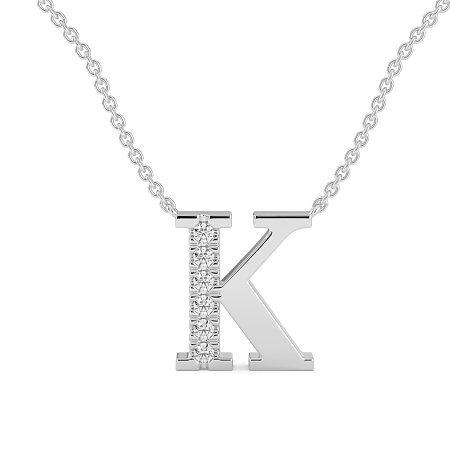 K Bound Initial Pendant with Lab-Grown Diamonds and Attached Chain 0.09cts