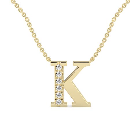 K Bound Initial Pendant with Lab-Grown Diamonds and Attached Chain 0.09cts
