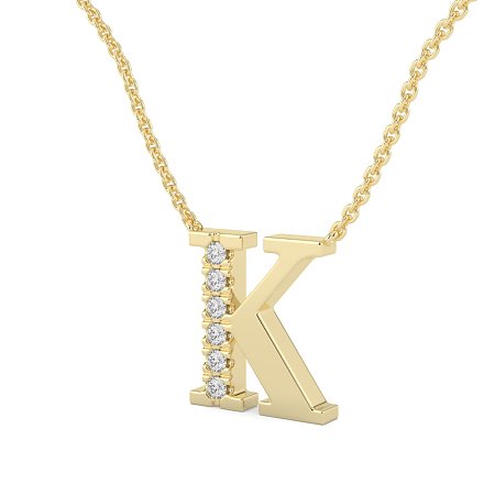 K Bound Initial Pendant with Lab-Grown Diamonds and Attached Chain 0.09cts