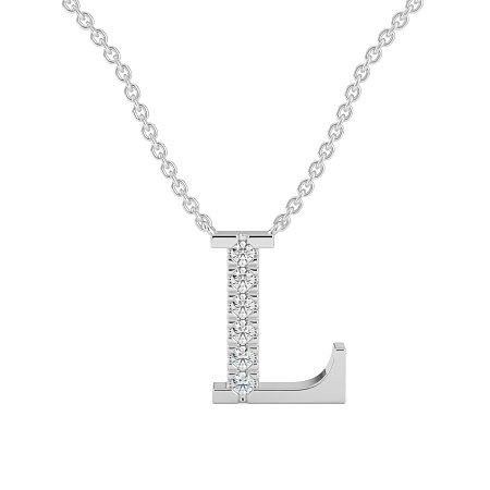 L Bound Initial Pendant with Lab-Grown Diamonds and Attached Chain 0.09cts