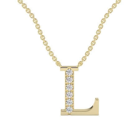 L Bound Initial Pendant with Lab-Grown Diamonds and Attached Chain 0.09cts