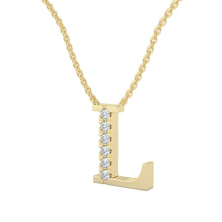L Bound Initial Pendant with Lab-Grown Diamonds and Attached Chain 0.09cts