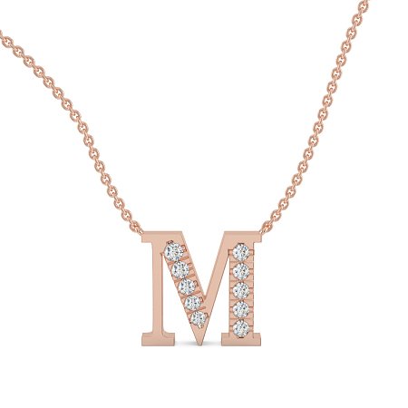 M Bound Initial Pendant with Lab-Grown Diamonds and Attached Chain 0.25cts