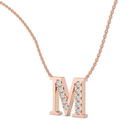 M Bound Initial Pendant with Lab-Grown Diamonds and Attached Chain 0.25cts