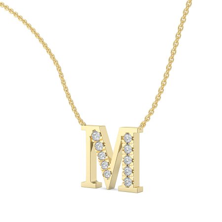 M Bound Initial Pendant with Lab-Grown Diamonds and Attached Chain 0.25cts