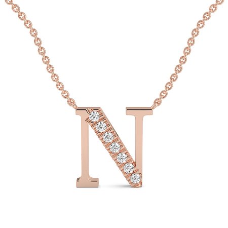 N Bound Initial Pendant with Lab-Grown Diamonds and Attached Chain 0.11cts