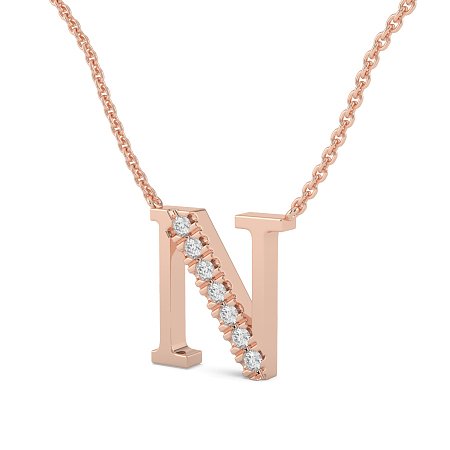 N Bound Initial Pendant with Lab-Grown Diamonds and Attached Chain 0.11cts