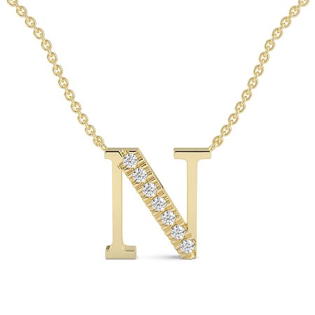 N Bound Initial Pendant with Lab-Grown Diamonds and Attached Chain 0.11cts