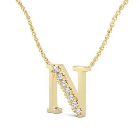 N Bound Initial Pendant with Lab-Grown Diamonds and Attached Chain 0.11cts