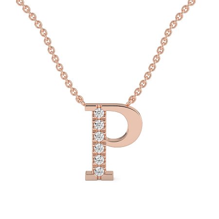 P Bound Initial Pendant with Lab-Grown Diamonds and Attached Chain 0.09cts