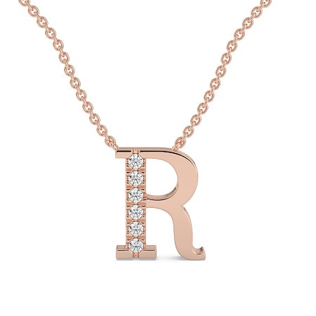 R Bound Initial Pendant with Lab-Grown Diamonds and Attached Chain 0.09cts