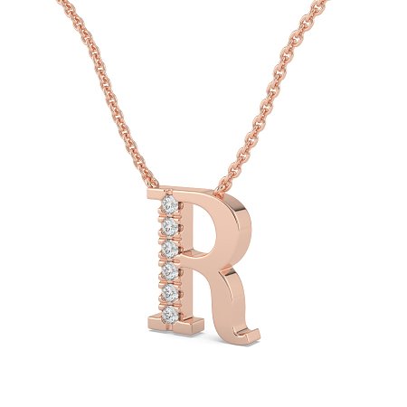 R Bound Initial Pendant with Lab-Grown Diamonds and Attached Chain 0.09cts