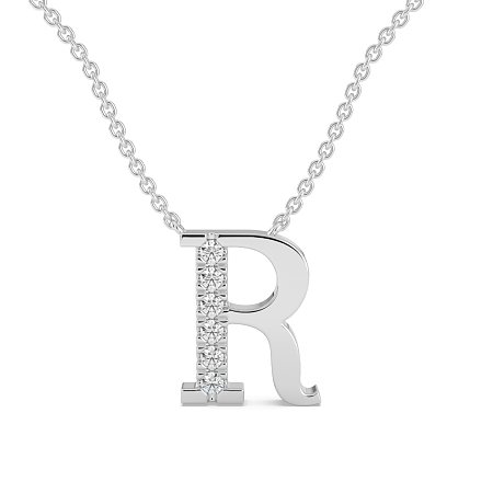 R Bound Initial Pendant with Lab-Grown Diamonds and Attached Chain 0.09cts