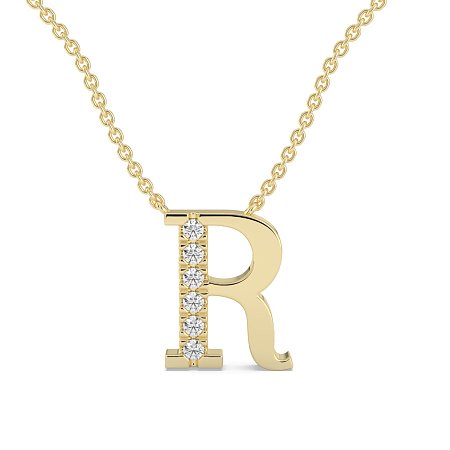 R Bound Initial Pendant with Lab-Grown Diamonds and Attached Chain 0.09cts