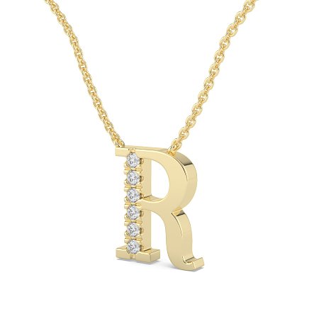 R Bound Initial Pendant with Lab-Grown Diamonds and Attached Chain 0.09cts