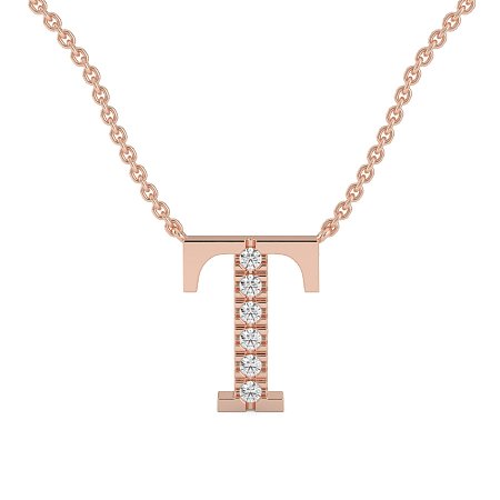 T Bound Initial Pendant with Lab-Grown Diamonds and Attached Chain 0.09cts