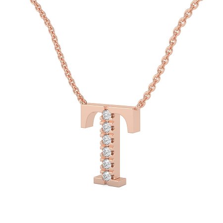 T Bound Initial Pendant with Lab-Grown Diamonds and Attached Chain 0.09cts