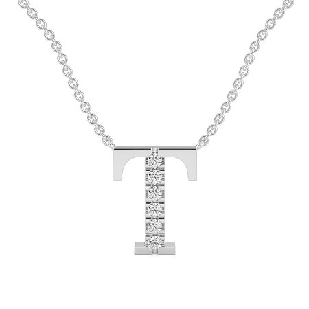 T Bound Initial Pendant with Lab-Grown Diamonds and Attached Chain 0.09cts