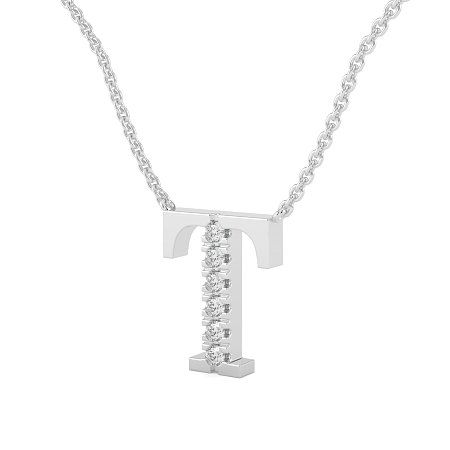 T Bound Initial Pendant with Lab-Grown Diamonds and Attached Chain 0.09cts