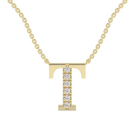 T Bound Initial Pendant with Lab-Grown Diamonds and Attached Chain 0.09cts