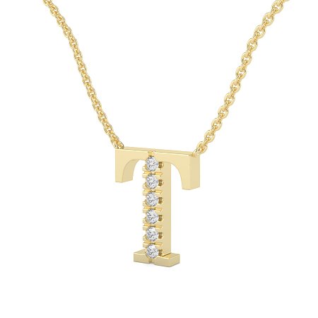 T Bound Initial Pendant with Lab-Grown Diamonds and Attached Chain 0.09cts