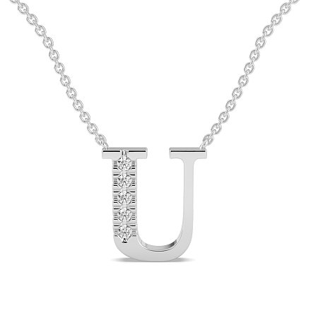 U Bound Initial Pendant with Lab-Grown Diamonds and Attached Chain 0.08cts